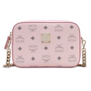 MCM Visetos Mini Camera Crossbody Bag Powder Pink Leather Chain Strap